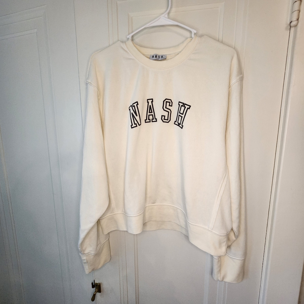 NASH The Nash Collection Sweatshirt Crew Neck Women's Large Cream Black Letters